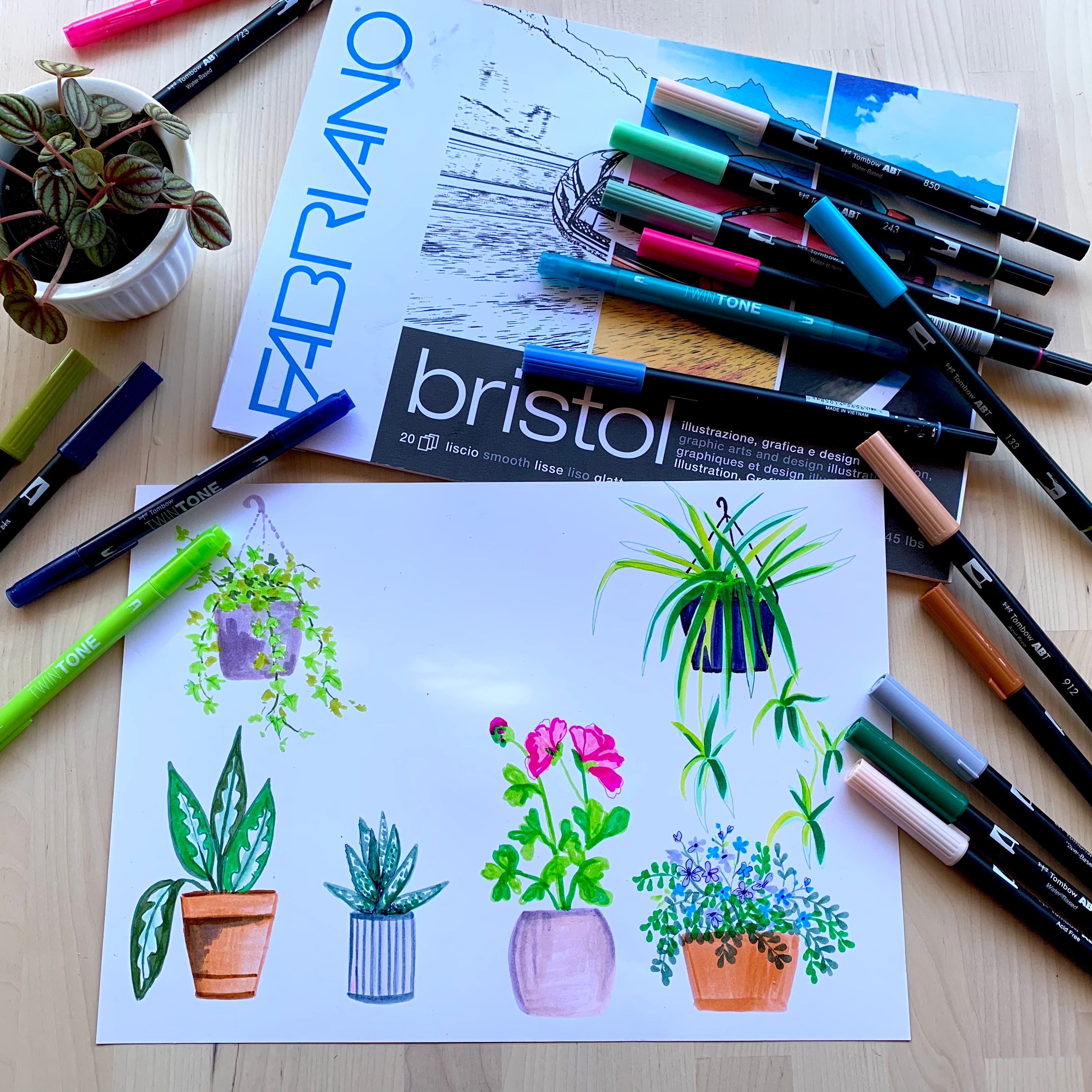 Tombow Dual Brush Pen Illustration – Garden Pots